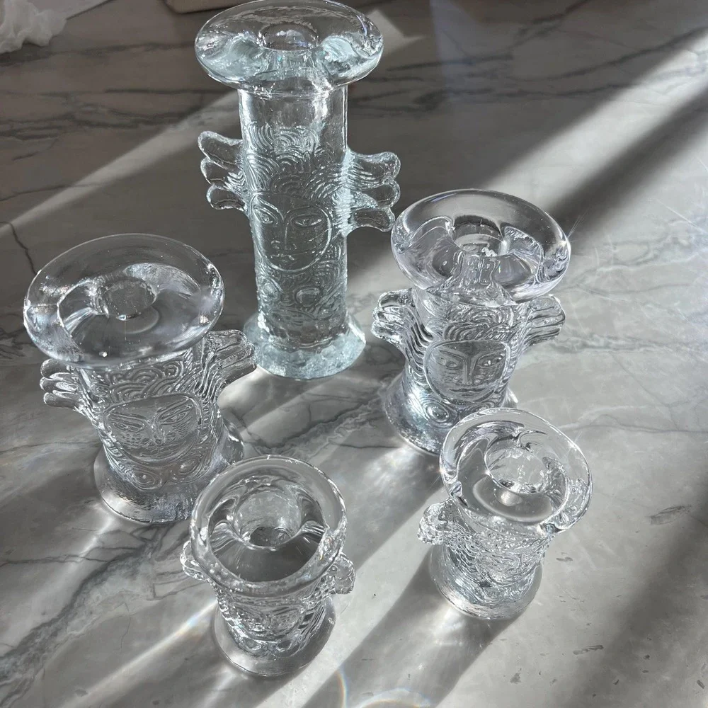 Collection of 5 VTG‎ Bertil Vallien Kosta glass Angel candle holders Sweden 70s